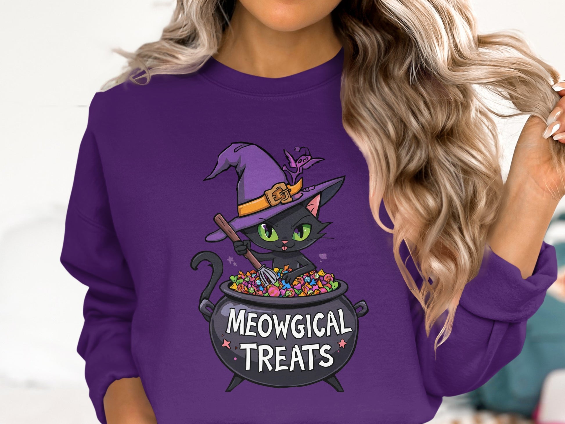 Meowgical Treats Purple Sweatshirt Halloween Cat product
