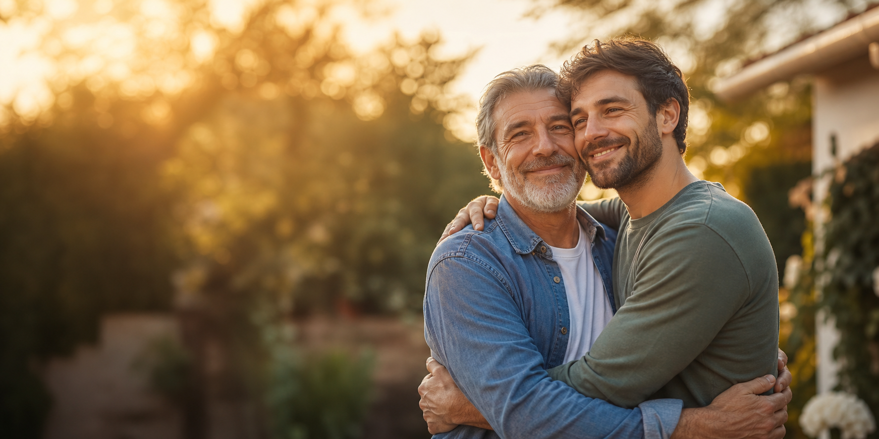 Father's Day hero banner father and son embrace