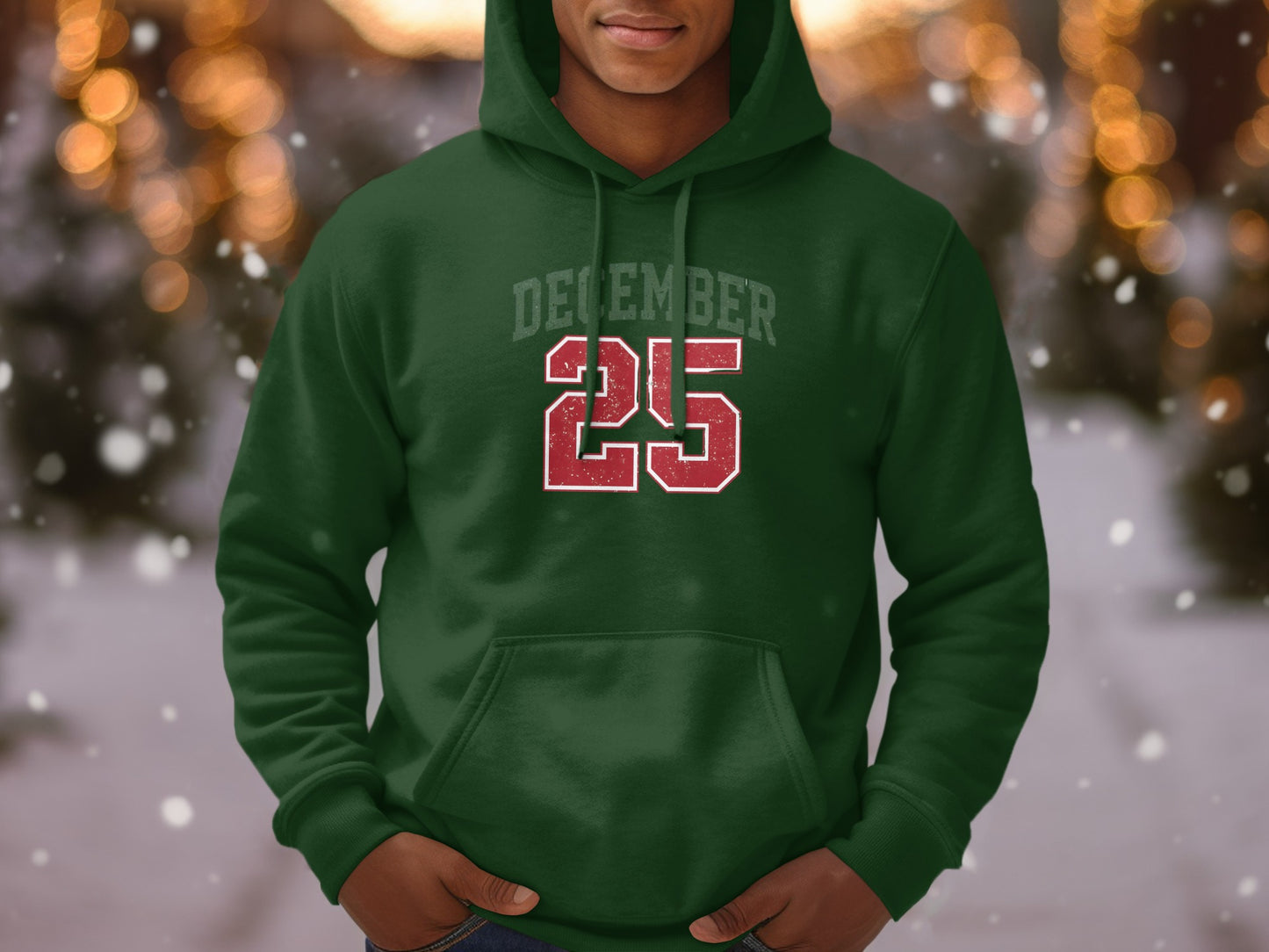 December 25 Green Hoodie with Snowy Holiday Design