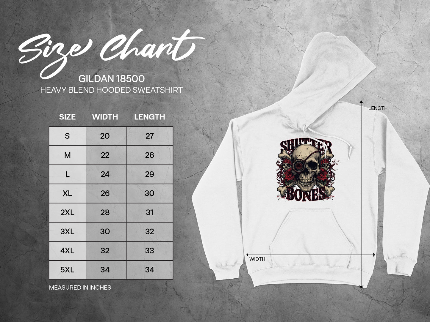 Shutter Bones Skull Design Heavy Blend Hooded Sweatshirt