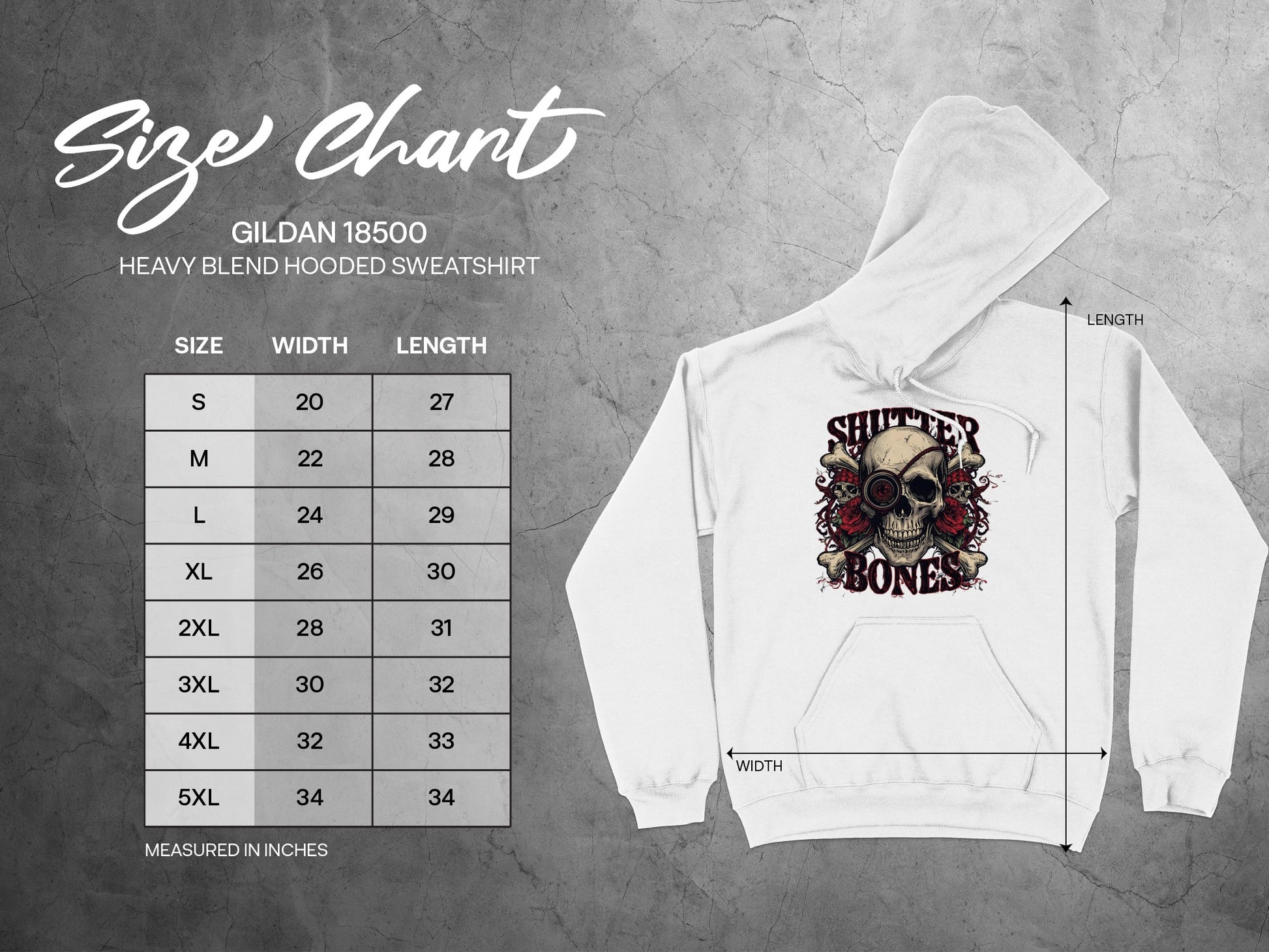 Shutter Bones Skull Design Heavy Blend Hooded Sweatshirt