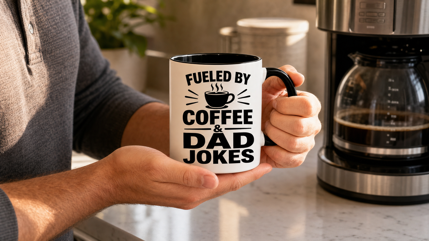 Fueled by Coffee & Dad Jokes Accent Mug person holding mug lifestyle image