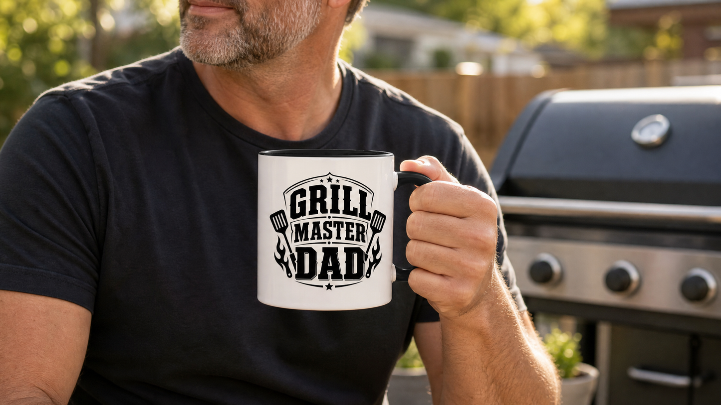 Grill Master Dad Accent Mug person holding mug lifestyle image