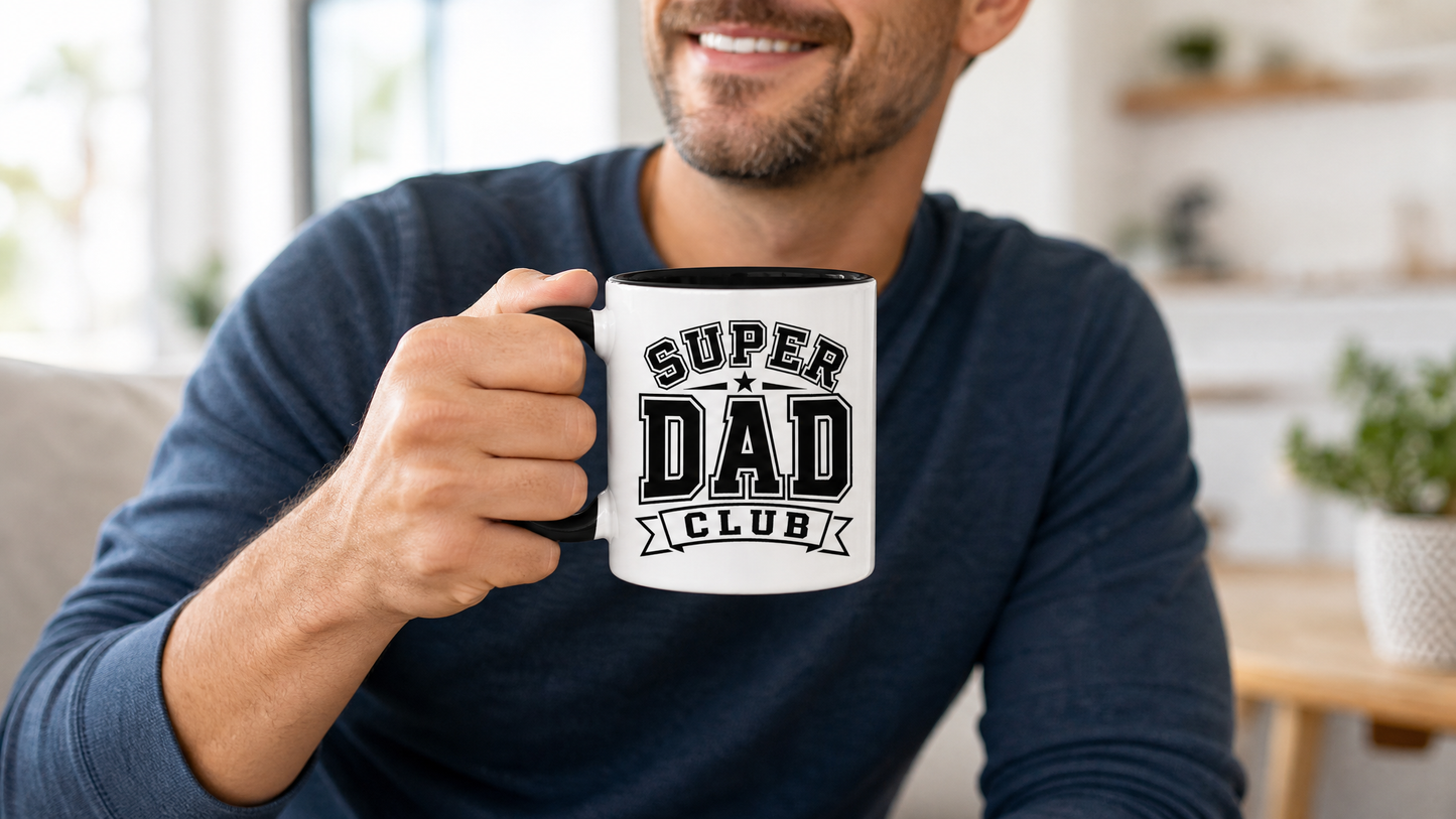 Super Dad Club Accent Mug person holding mug lifestyle image