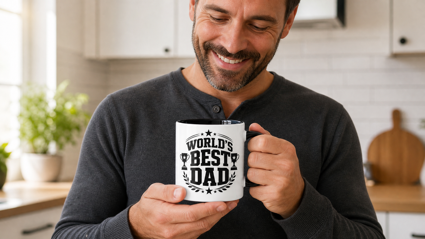 World’s Best Dad Accent Mug person holding mug lifestyle image